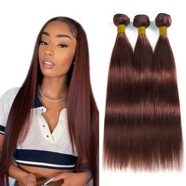 Reddish Brown Bundles Color 33 Straight Human Hair Bundles Brazilian Copper Brown Straight Bundles Human Hair 12 14 16 Inch Color #33 Bundles Reddish Brown Straight Bundles