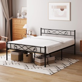 PROXRACER Queen Metal Platform Bed Frame with Headboard,Heavy Duty Steel Slat Support,Mattress Foundation,Under Bed Storage,No Box Spring Needed,Queen Size Bed Frame, Black