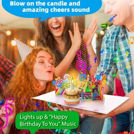 Gumry 27TH Birthday Card, Blowable Musical Birthday PopUp Card with LED Light Candle Song 'HAPPY', 27th Birthday Decorations, 27th Birthday Gifts for 27 Years old Women Men Her Him Friends Sister