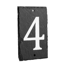 Number 4-14.5 x 9cm Natural Solid Slate House Number Plaque (0-9) Indoor & Outdoor Rustic Door Numbers Sign Including Fixings & Caps - by Nicola Spring