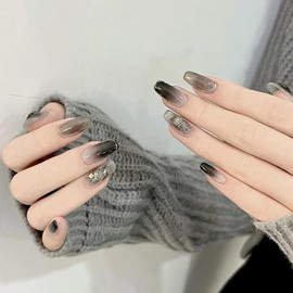 Nail Tip, False Nail, Nail Press, Stylish, Black, Long Short, Easy Off Nail, Beads, Mine-based, Korea, Mass Produced, Cosplay Nail, Nail Art, Cute, Women's, Spring, Summer Nails, 24 Pieces, Stylish,