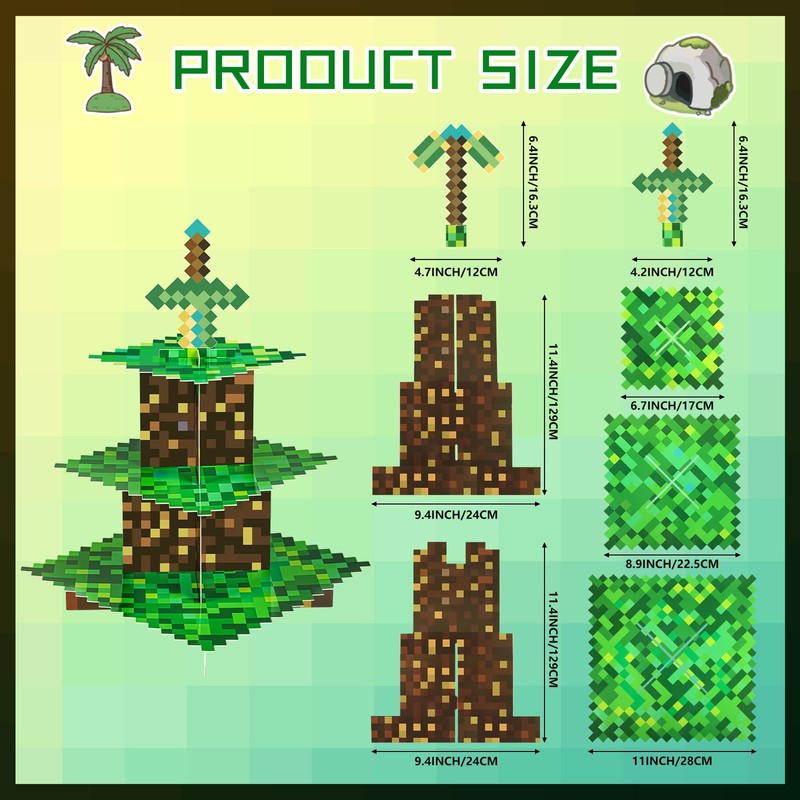 2 Pack Cupcake Stands for Pixel Game Birthday Party Decorations