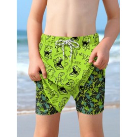 BesserBay Boys Drawstring Stretch Summer Yellow T-Rex Trunks Runing Quick Dry Compression Liner Boardshorts with Pockets 12 Years