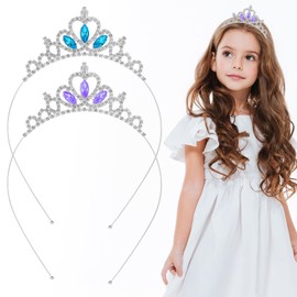 Abeillo Pack of 2 Girls Rhinestone Crown, Princess Tiara Crown, Women's Heart Shape Girls Crystal Tiara, Rhinestone Wedding Crown, Bridal Headband for Women, Girls, Jewellery, Birthday, Wedding,