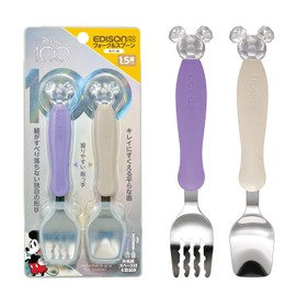 EDISONmama Fork & Spoon Set, 1.5 Years Old and Up, With Covers, Mickey Crystal 2pcs (x1)