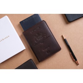 Leather Travel Wallet and Passport Holder - Handstitched Full Grain Leather Passport Wallet & Travel Accessories, Modern Bi-fold Luggage & Travel Essentials Organiser from bark&bison (Australia Logo)