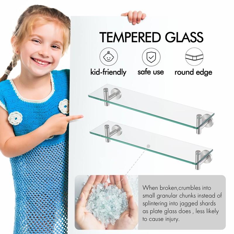 KES Bathroom Glass Shelf Rectangular 20 Inch Floating Glass Shelves