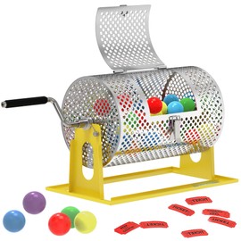 Raffle Drum, Upgraded Raffle Ticket Spinner Drum with Ball Bearing, Durable Ticket Spinner for Raffles Tickets, Large Capacity Raffle Wheel Spinner with Stand (Bright Yellow)
