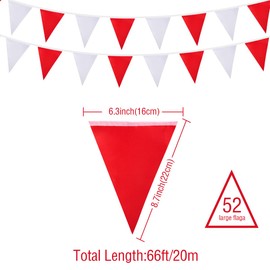 20M 52pcs Fabric Bunting Banner, Reusable Waterproof Triangle Pennant Banner Flags, Supply for Birthday Party Indoor Outdoor Wedding Festival Decorations (Red White)