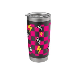Checkered Flag Racing Pink Black Racetrack Stainless Steel Insulated Tumbler