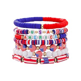 GAUEIOUR 4th of July Bracelets Accessories-American Flag Friendship Love Bracelets,Patriotic USA Jewelry for Men Women,A Patriotic Bracelet Stack Celebration