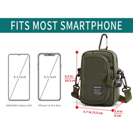 Lohol Multifunction Cell Phone Holster, One Shoulder Pouch with Carabiner, Outdoor Tactical Waist Belt Bag, Security Purse Crossbody Gadget Pocket for Smartphone Up to 6.5 inches, 1# Army Green
