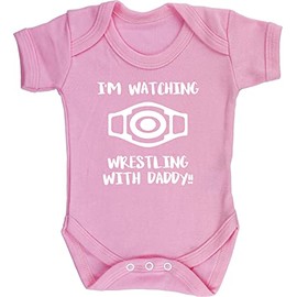Hippowarehouse Shhh. I'm Watching Wrestling with Daddy!! Baby Vest Bodysuit (Short Sleeve) Boys Girls Light Pink