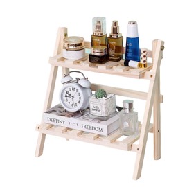 QruiLanTu 2 Tier Foldable Ladder Plant Stand Desktop Shelf Organizer Rack Wooden Display Risers for Selling L 13.3 x H 13.8 x D 7.1 inches（DIY）