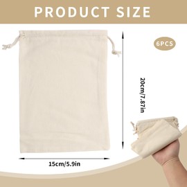 Pack of 6 20 x 15 cm Cotton Bags with Drawstring, Fabric Bags with Drawstring, Jute Bag, Linen Bag, Fabric Bag for Painting, DIY, Weddings, Gift Wrapping and Advent Calendar