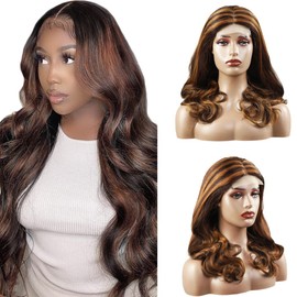 Creuost Body Wave Wig 4X1 T-Part Lace Frontal Human Hair Wigs No Tangle Pre Plucked Glueless Brazilian Remy With Baby Hair For Women p4/30 Highlight Brown Color 32 Inch
