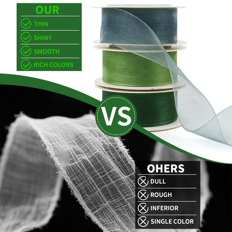 6-Roll Sheer Organza Ribbon 1" x10yd, Mixed Colours, Satin Hem