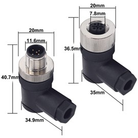 Lonlonty M12 5 Pin Male & Female Right Angle Socket Panel Aviation Wire Connector,12mm Industrial Circular Connector,Outdoor Waterproof IP67,4 Sets
