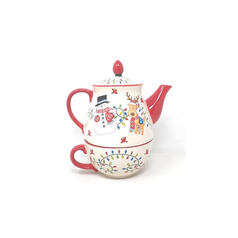 Temp-tations Tea for One: Stackable TeaPot & Tea Cup/Mug, Stoneware