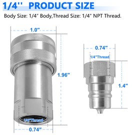 Cplbrb 1/4" Ag ISO 7241-A Hydraulic Quick Connect Tractor Couplers with Dust Caps,Poppet Pioneer Style,Hydraulic Quick Coupler 1/4" NPT Thread & Body-1 Sets
