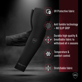 EDGE SPORTS Compression Arm Sleeves for Men & Women - Volleyball, Golf, Baseball, Football & Gardening - UV Protection, Black, Youth Medium