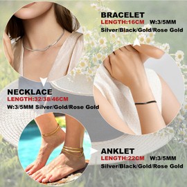 U7 Women's Flat Snake Chain Necklace in Silver/Gold/Rose Gold Stainless Steel Choker 3/5 mm Wide Flat Snake Chain Necklace Snake Chain Simple Collar Necklace Fashion Jewellery for Women Girls,