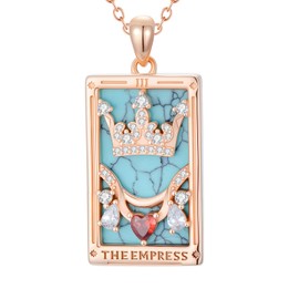 Brisskaari Turquoise Tarot Card Necklace for Women, 925 Sterling Silver 18K Gold Plated Ancient Tarot Card Pendant Lucky Talisman for Her (The Empress)