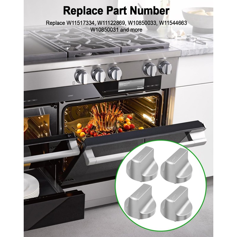 4Pcs Stove Knobs W11517334 Fit for Whirlpool Gas Ranges WEG515S0FB0