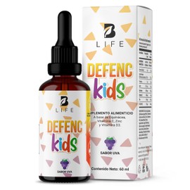 B Life Company Defenc Kids líquido en gotas para niños a partir de 1 año. Ingredientes naturales: Vitamina C, D3, Zinc y Equinácea de 60 Tomas. Defenc Kids