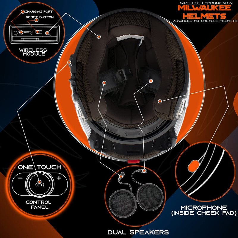 Milwaukee Helmets H7000 Glossy Black MayDay Modular Full Face Wireless