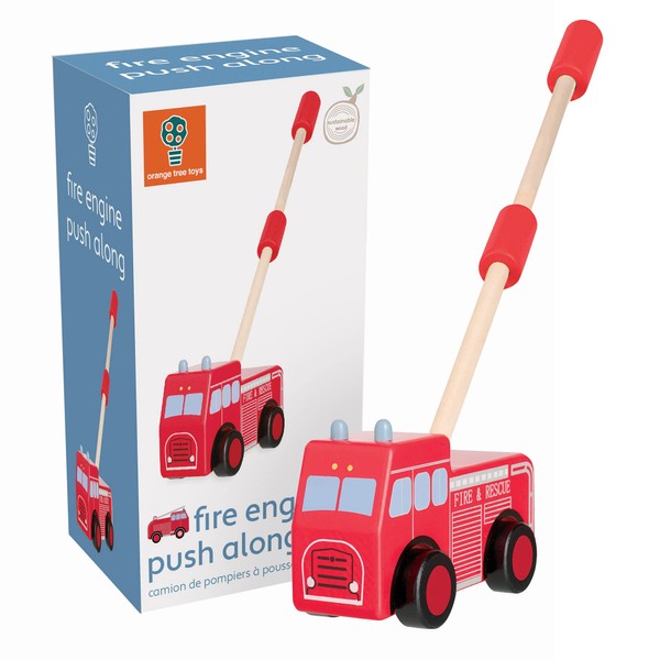 Vintage Fire Engine Push Along Toy - Push and Pull Along Toys for 1 Year Olds, Toddler - Wooden Toys, Perfect 1st Birthday Gifts for Boy, Girl - Early Development & Activity Toys by Orange Tree Toys