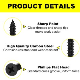 500pcs Self Tapping Screws,Wood Screws Assortment,Black Screw for Wood,for Furniture, Woodworking, DIY Model Fixing