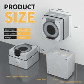 Joinfworld 50 Amp RV Outlet Box, 125/250V NEMA 14-50R RV Receptacle ETL Listed, Weatherproof Electrical Power Outlet Panel for RV Camper Trailer Motorhome