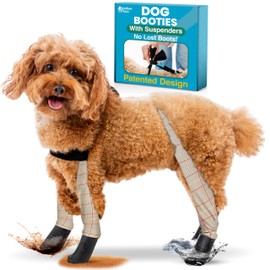 Walkee Paws Easy-On Dog Boots + Leggings & Chest Strap - Waterproof Dog Booties for Small to Medium Sized Dogs, Dog Rain Boots, Dog Boots for Hot Pavement Protection (XS-Tall, Beige Plaid)