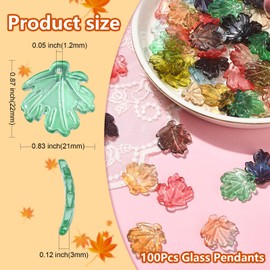 Airssory 100 Pcs Colorful Gradient Maple Leaf Glass Charms Autumn Plants Crystal Charms for DIY Jewelry Making Earing Necklaces Bracelets Gifts