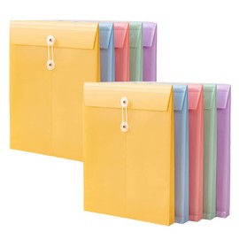 Plastic Envelope File Folder with Button String Tie Closure, 10 Pack Reusable Document Folder Sorting Preservation Privacy for School Home Office Organization