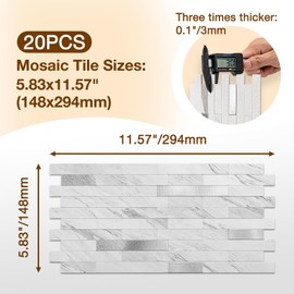 Koynsle Peel and Stick Backsplash Tile Waterproof Removable PVC Wall Sticker 3D Faux Stone Marble Brick White Accent Panels (White Marble - Metal Silver, 20 Tiles - 9 sq. ft. (0.84 m²))