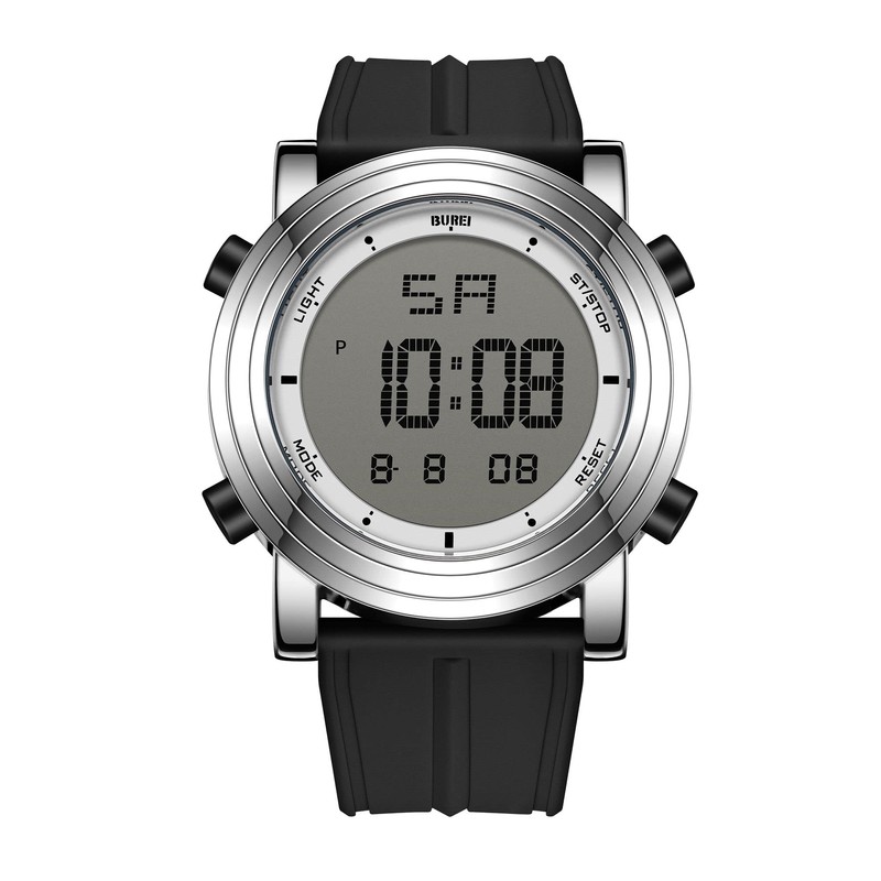 BUREI Men's Digital LED Display Waterproof Watch, Fashionable, Sports, Date,