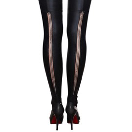 1001-kleine-Sachen Women's Plain Hold-up Stockings black black - black - One size