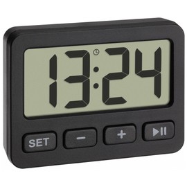 TFA Dostmann 60.2036 Mini Digital Alarm Clock Stopwatch Timer Ideal for Travel with Key Lock Desk Clock Car Clock Exam Quartz Clock Small Compact