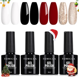 TOMICCA TOMICCA Gel Nail Polish Set - Glitter Red Gold White Black Gel Polish Set Soak Off UV Nail Lamp LED Cured Nail Art Design Gel Nail Kit Gifts for Women