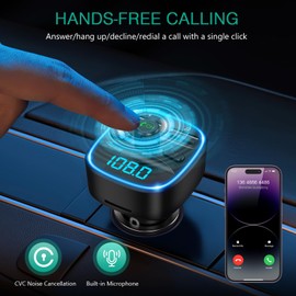 Bluetooth FM Transmitter for Car, Car Adapter Wireless In-Car Radio Adapter Music Player with Dual USB Charging, Hands-Free Calling, Car Charger Supports TF Card and USB Disk