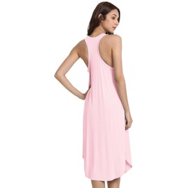 WiWi Womens Soft Pajamas Sleeveless Racerback Nightgown Full Slips Sleepshirts Plus Size Viscose from Bamboo Sleepwear S-4X, Pink, Large