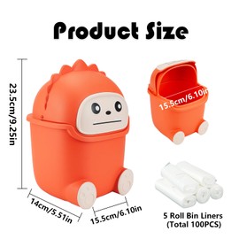 UOIXPUHUO Mini Trash Can with Flip Lid, Cute Monster Desk Trash Garbage Can with 100 Trash Bags, Tiny Wastebasket Trash Can for Car, Home, Office, Kitchen, Tabletop, Bedroom, Bathroom (Orange)
