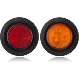 Konrali 20Pcs 2" Inch Round Led Marker Lights 4 LED, 10 Amber + 10 Red 2 Inch Round Trailer LED Clearance Marker Lights Grommets Flush Mount Sealed w/2 Prong Trailer Wire Pigtails Waterproof