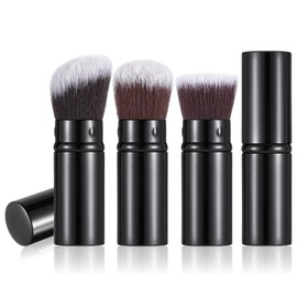 3-Pack Retractable Makeup Brushes - Travel Kabuki Brush Set for Foundation, Blush, Sunscreen & Bronzer, Compact Aluminum Face Brushes with Soft Synthetic Bristles