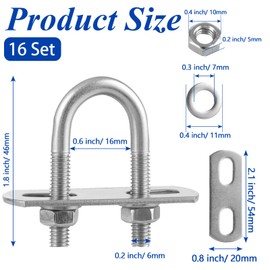 CertBuy - Paquete de 16 pernos en U de 16 mm de ancho interior de 46 mm de largo, pernos en U de acero inoxidable con arandelas y tuercas, piezas de repuesto y accesorios