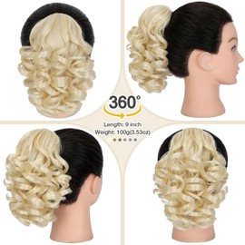 Cephermer Ponytail Extension, 9" Claw Clip in Short Curly Wavy Pony Tails Hair Extensions Jaw Clip on Ponytail Hairpiece for Women Bleach Blonde