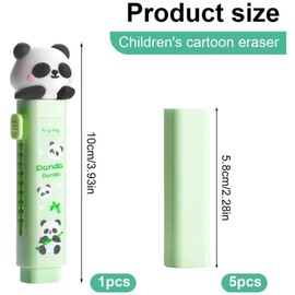 ZHjuju Cute Panda Eraser Set - Retractable Kawaii with Slider Mechanism, 1 Eraser Case + 5 Refills, Green, 10 x 2.5 cm, Perfect for School, Office, Home, Drawing & Writing