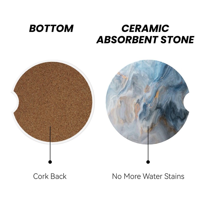 Absorbent Car Coasters 2 Pack for Cup Holders, 2.56" Ceramic